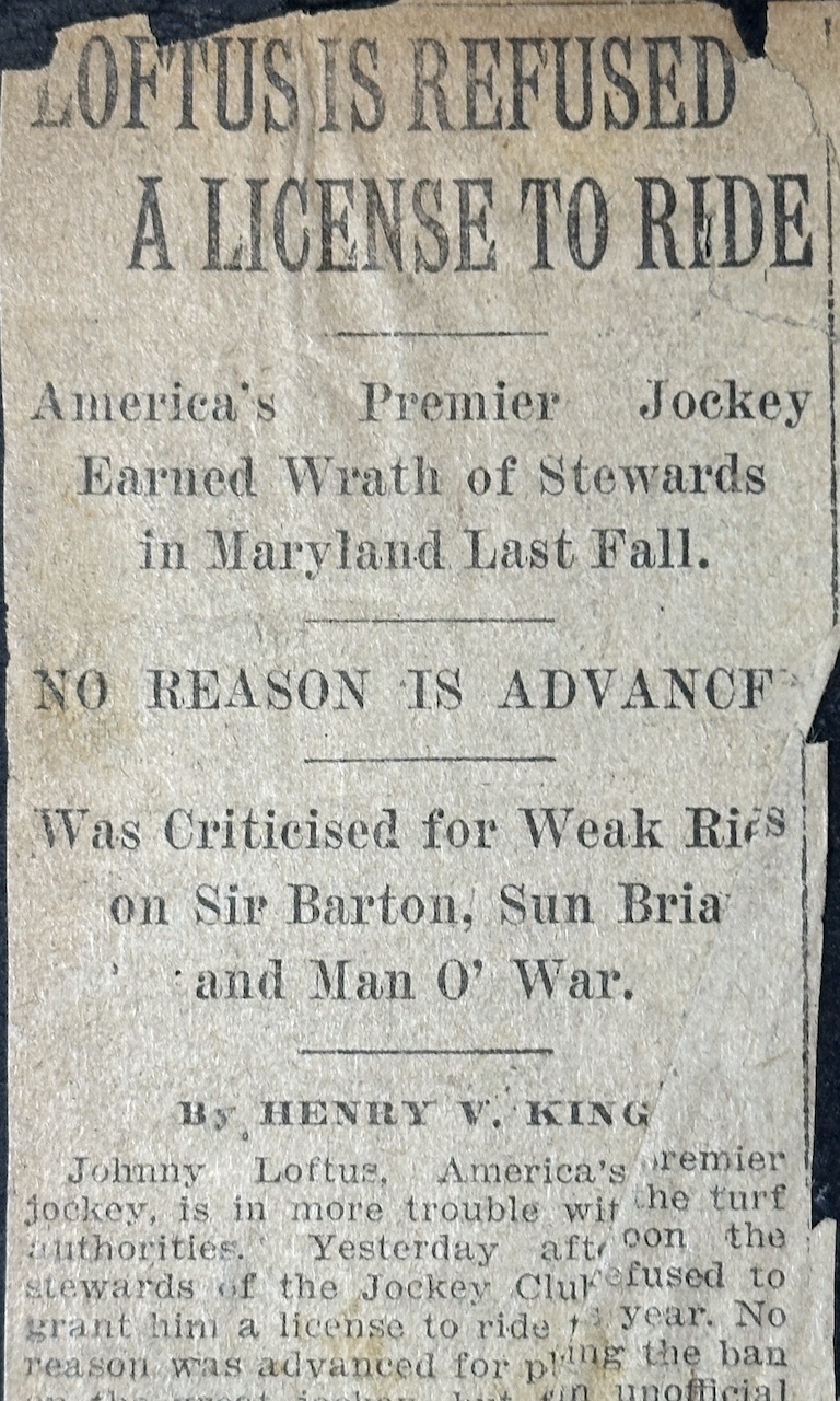 Loftus Is Refused A License to Ride